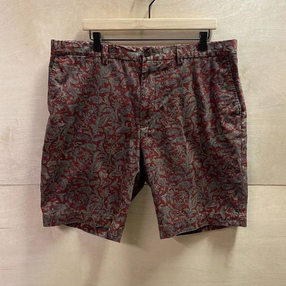 Polo Ralph Lauren Red Paisley Floral Leaf Print Cotton Shorts Waist 40 - Picture 1 of 6